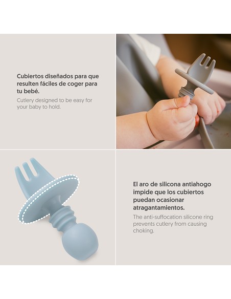 Set Cubiertos Aprendizaje  de Silicona Azul Grisaceo