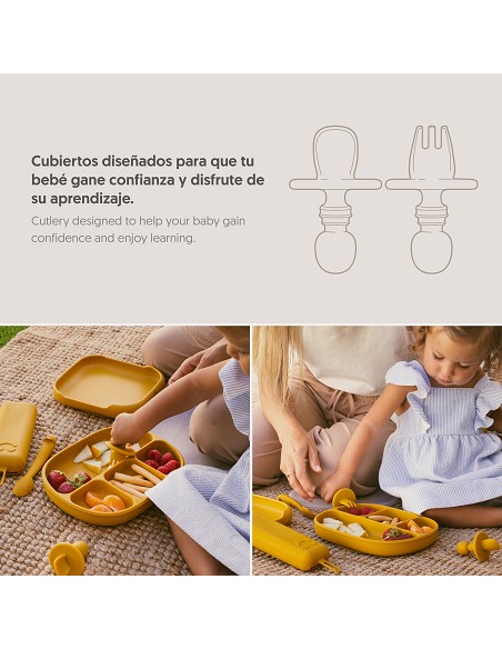 Set Cubiertos Aprendizaje  de Silicona Azul Grisaceo