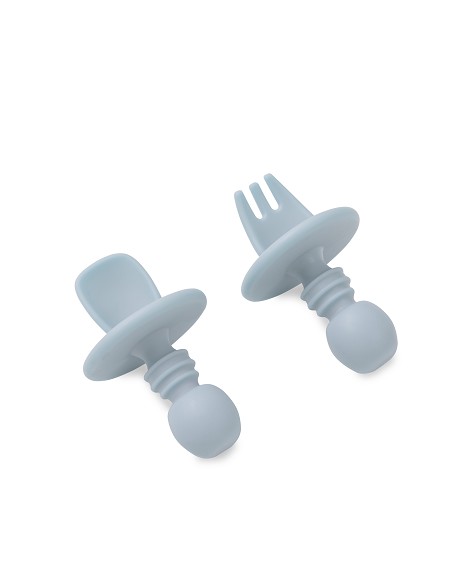 Set Cubiertos Aprendizaje  de Silicona Azul Grisaceo