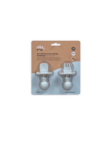 Set Cubiertos Aprendizaje  de Silicona Azul Grisaceo