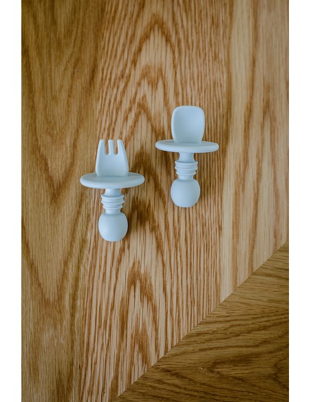 Set Cubiertos Aprendizaje  de Silicona Azul Grisaceo