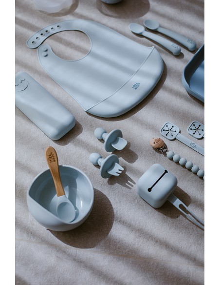 Set Cubiertos Aprendizaje  de Silicona Azul Grisaceo