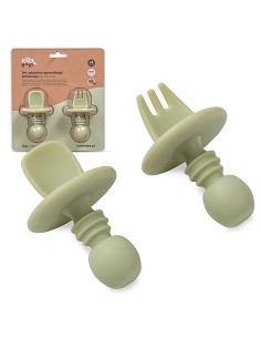 Set Cubiertos Aprendizaje  de Silicona Verde Oliva