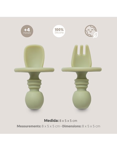 Set Cubiertos Aprendizaje  de Silicona Verde Oliva