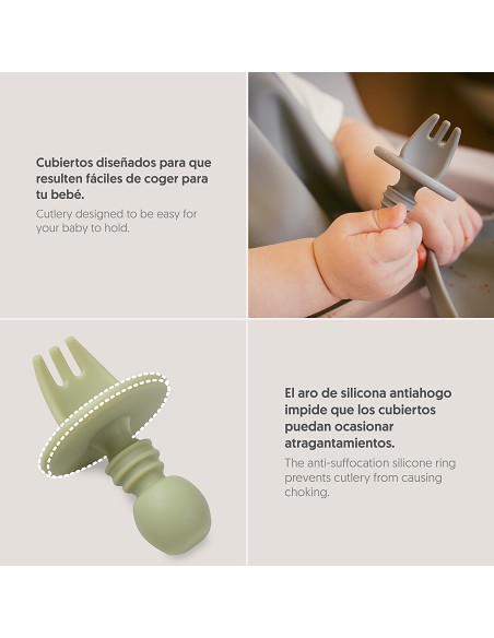 Set Cubiertos Aprendizaje  de Silicona Verde Oliva
