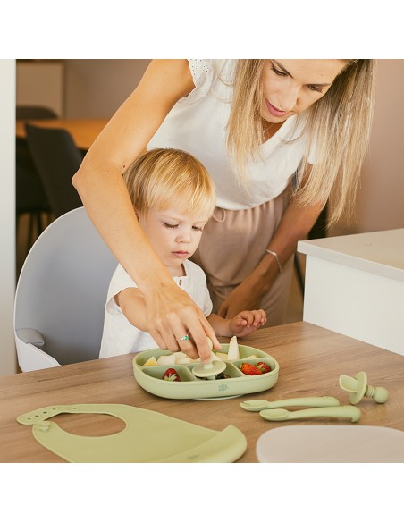 Set Cubiertos Aprendizaje  de Silicona Verde Oliva