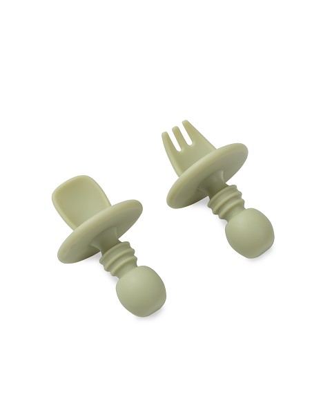 Set Cubiertos Aprendizaje  de Silicona Verde Oliva