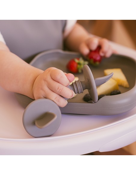 Set Cubiertos Aprendizaje  de Silicona Verde Oliva