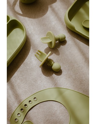 Set Cubiertos Aprendizaje  de Silicona Verde Oliva