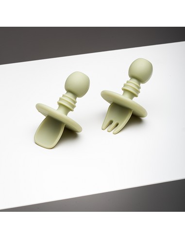 Set Cubiertos Aprendizaje  de Silicona Verde Oliva