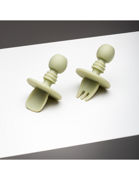 Set Cubiertos Aprendizaje  de Silicona Verde Oliva