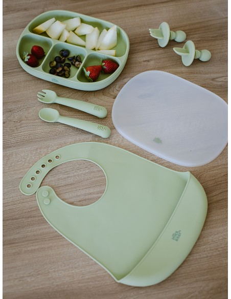 Set Cubiertos Aprendizaje  de Silicona Verde Oliva