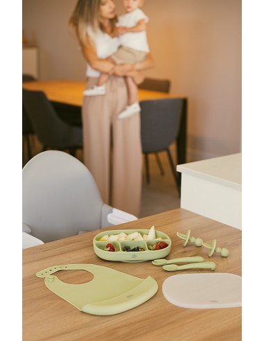 Set Cubiertos Aprendizaje  de Silicona Verde Oliva