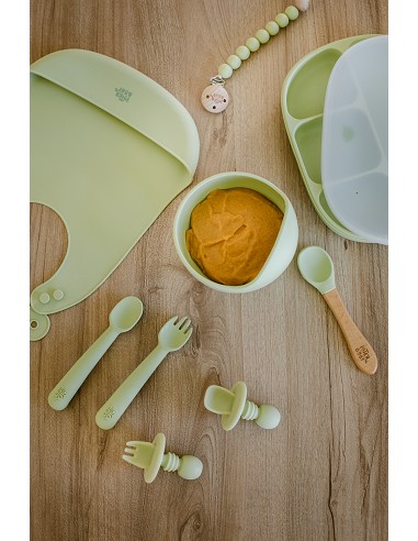 Set Cubiertos Aprendizaje  de Silicona Verde Oliva