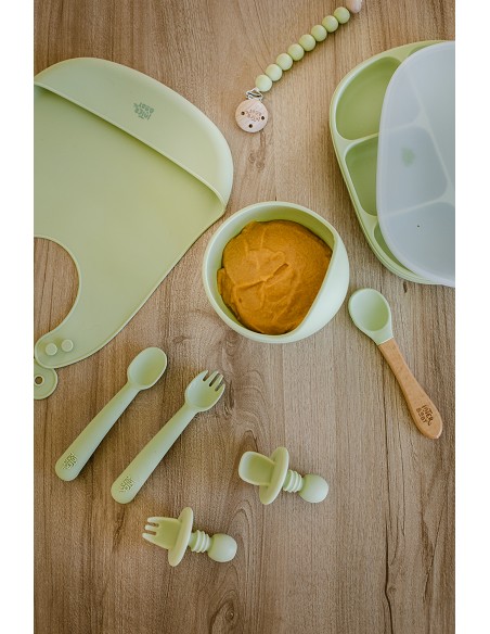 Set Cubiertos Aprendizaje  de Silicona Verde Oliva