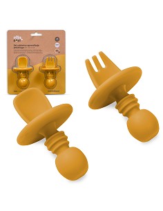 Set Cubiertos Aprendizaje  de Silicona Ocre Tierra