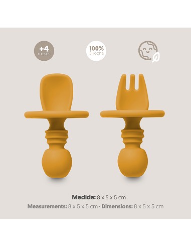 Set Cubiertos Aprendizaje  de Silicona Ocre Tierra