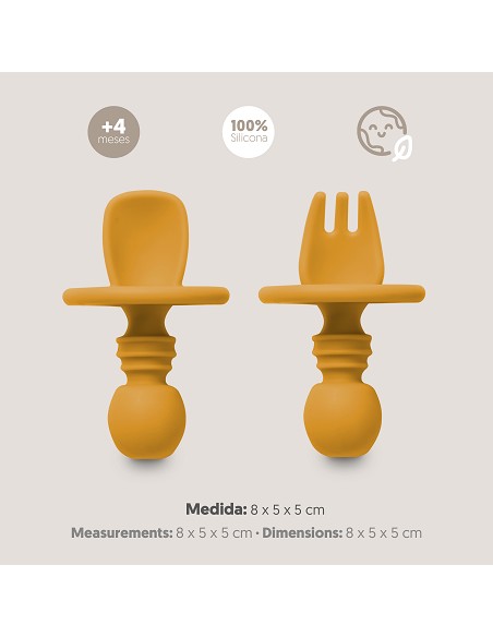 Set Cubiertos Aprendizaje  de Silicona Ocre Tierra