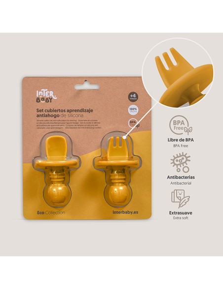 Set Cubiertos Aprendizaje  de Silicona Ocre Tierra