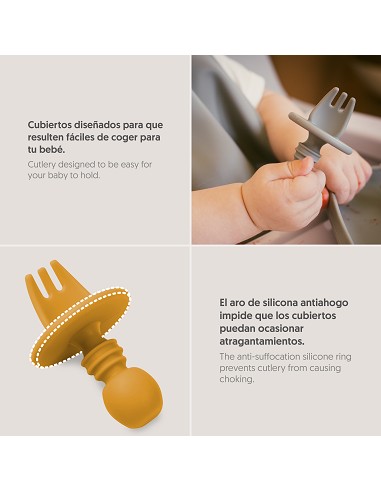 Set Cubiertos Aprendizaje  de Silicona Ocre Tierra