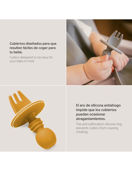 Set Cubiertos Aprendizaje  de Silicona Ocre Tierra