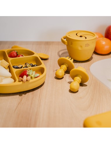 Set Cubiertos Aprendizaje  de Silicona Ocre Tierra