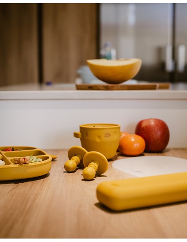 Set Cubiertos Aprendizaje  de Silicona Ocre Tierra