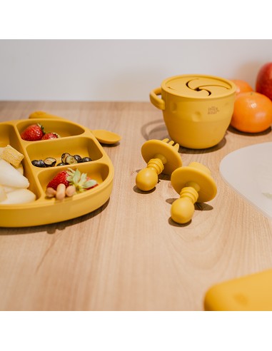 Set Cubiertos Aprendizaje  de Silicona Ocre Tierra