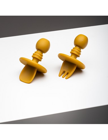 Set Cubiertos Aprendizaje  de Silicona Ocre Tierra