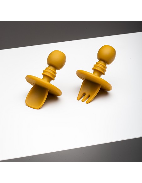 Set Cubiertos Aprendizaje  de Silicona Ocre Tierra