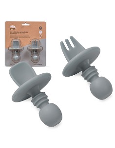 Set Cubiertos Aprendizaje  de Silicona Gris Petroleo