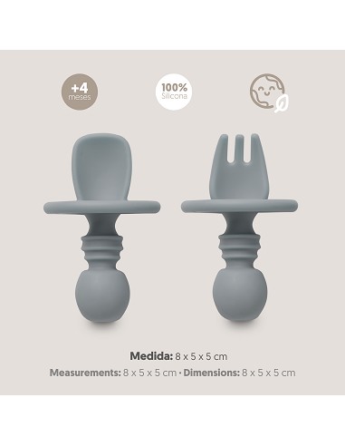 Set Cubiertos Aprendizaje  de Silicona Gris...