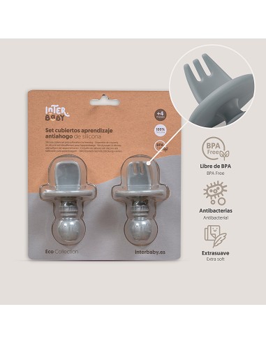 Set Cubiertos Aprendizaje  de Silicona Gris...
