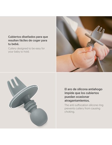 Set Cubiertos Aprendizaje  de Silicona Gris...