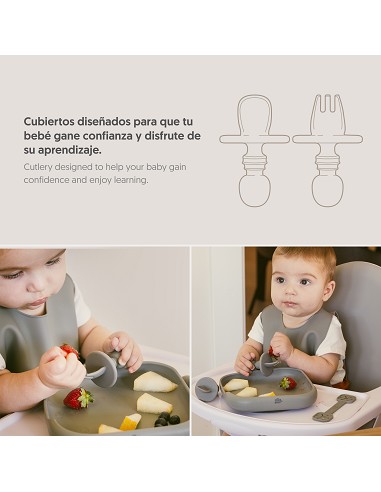 Set Cubiertos Aprendizaje  de Silicona Gris...
