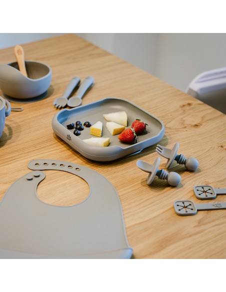 Set Cubiertos Aprendizaje  de Silicona Gris Petroleo