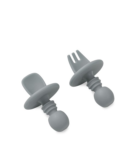 Set Cubiertos Aprendizaje  de Silicona Gris Petroleo