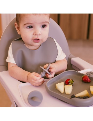 Set Cubiertos Aprendizaje  de Silicona Gris...