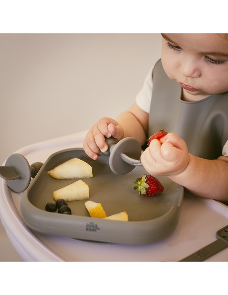 Set Cubiertos Aprendizaje  de Silicona Gris Petroleo