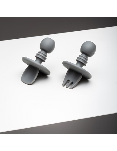 Set Cubiertos Aprendizaje  de Silicona Gris...