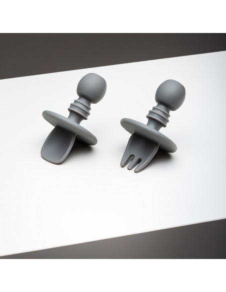 Set Cubiertos Aprendizaje  de Silicona Gris Petroleo