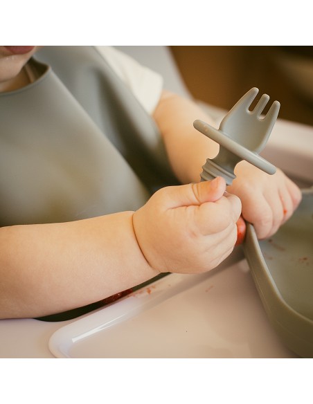 Set Cubiertos Aprendizaje  de Silicona Gris Petroleo