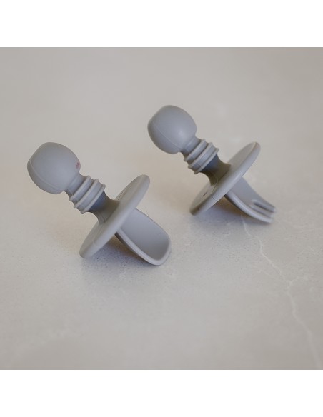 Set Cubiertos Aprendizaje  de Silicona Gris Petroleo
