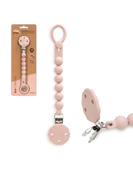 Chupetero Silicona Cadena Rosa Maquillaje