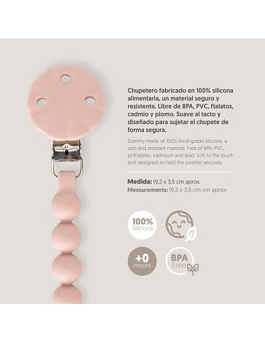 Chupetero Silicona Cadena Rosa Maquillaje