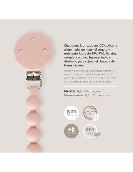 Chupetero Silicona Cadena Rosa Maquillaje