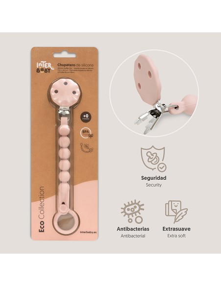 Chupetero Silicona Cadena Rosa Maquillaje