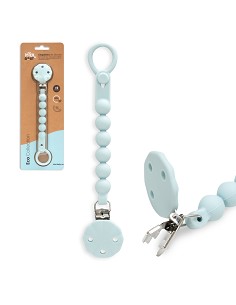 Chupetero Silicona Cadena Azul Grisaceo