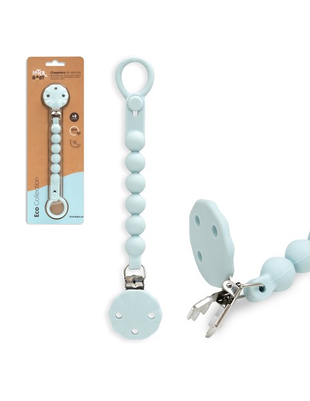 Chupetero Silicona Cadena Azul Grisaceo