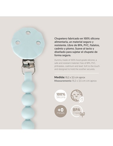 Chupetero Silicona Cadena Azul Grisaceo